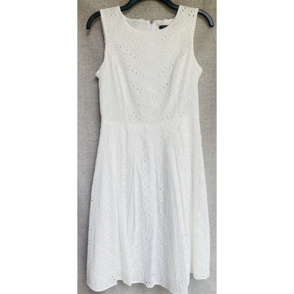 Tommy Hilfiger Dress 4 White Eyelet Sleeveless Fit Flare Cotton Resort Coastal